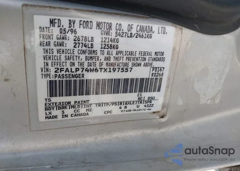 1996 Ford Crown Victoria Lx from USA, damaged, VIN 2FALP74W6TX197557